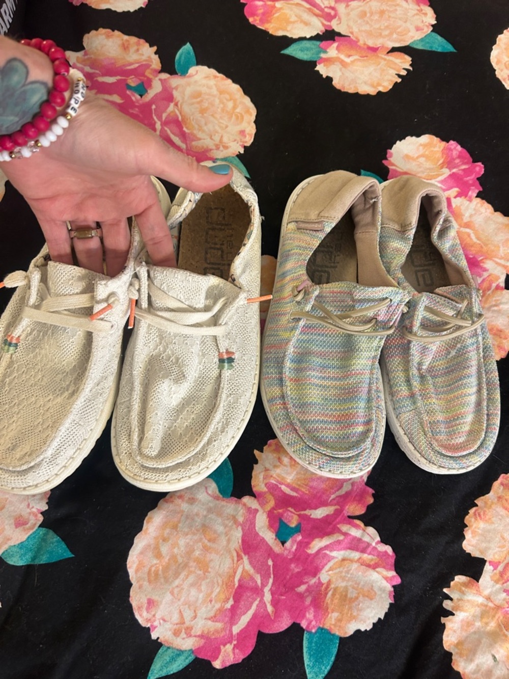 2 Pair HEY DUDES Casual Slip-On Shoes in Cream and Multi-Color